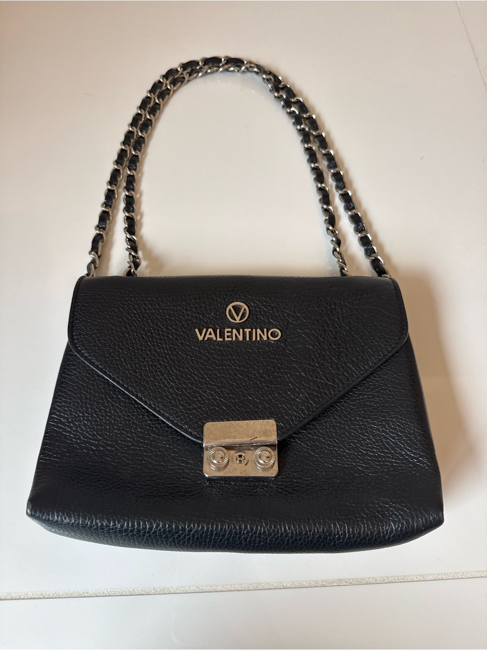 Valentino Black Leather Shoulder Bag with Chain Strap